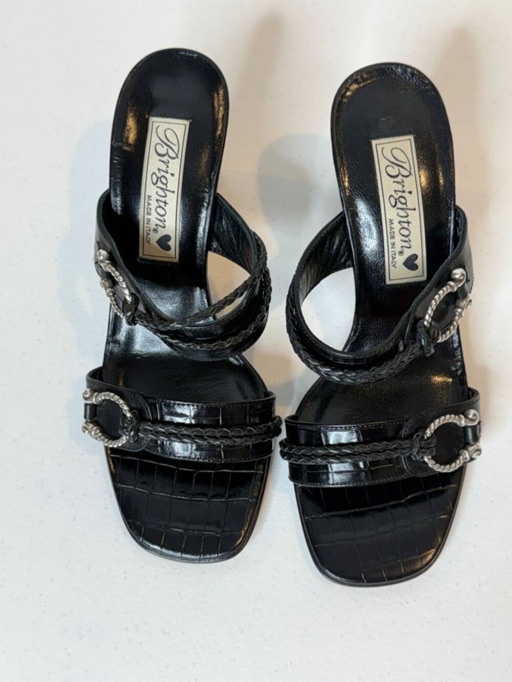 Brighton Raven Black Leather Horsebit Mule Heels Size 5 - Picture 2 of 8